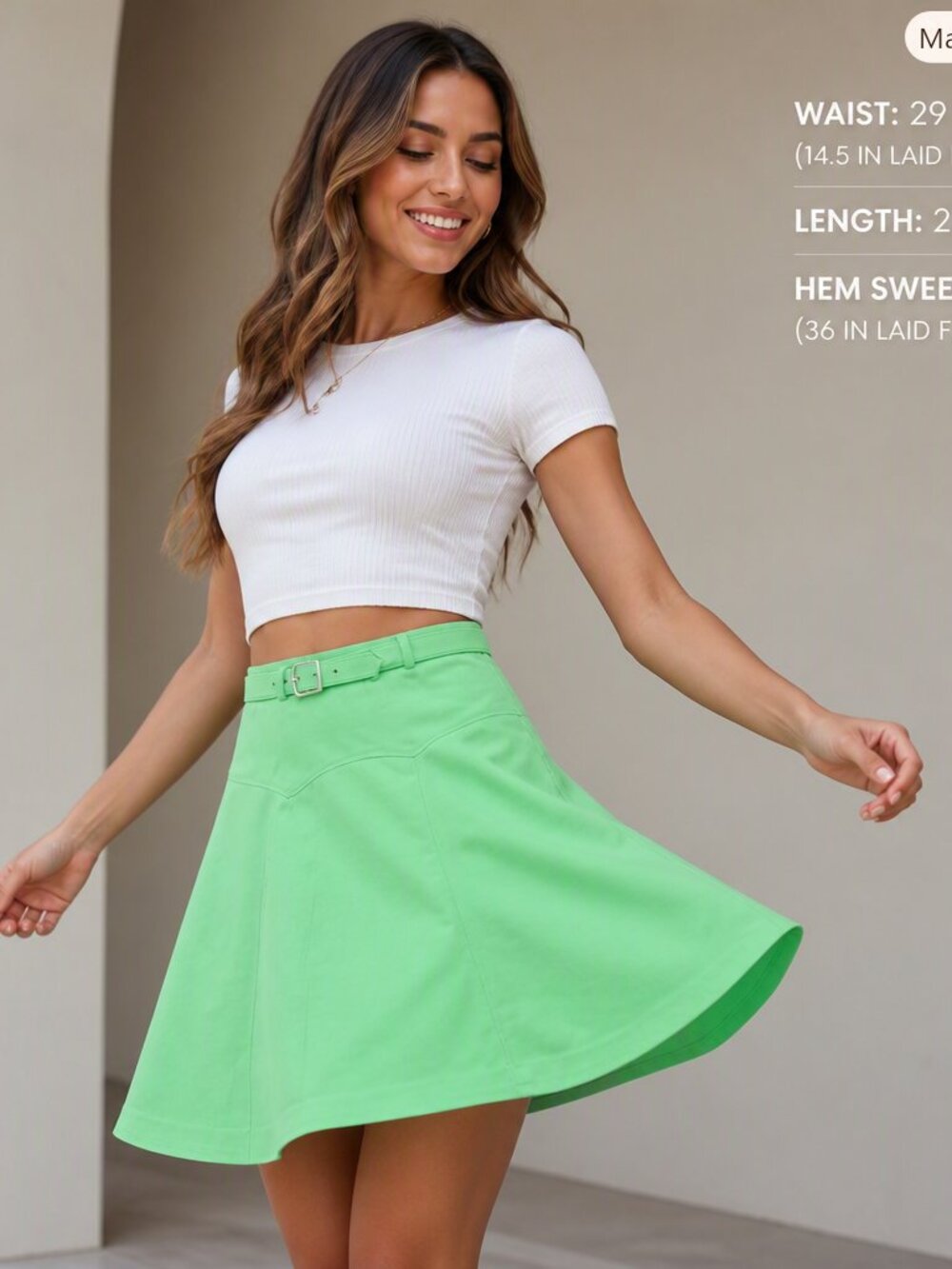 Vintage 70s Cos Cob Apple Green Belted A Line Mini Skirt Retro Size 18 M L